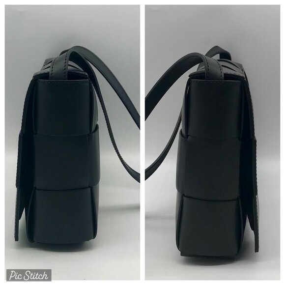 Valentina Fiore Woven Black Leather Messenger Crossbody Bag - Picture 3 of 13